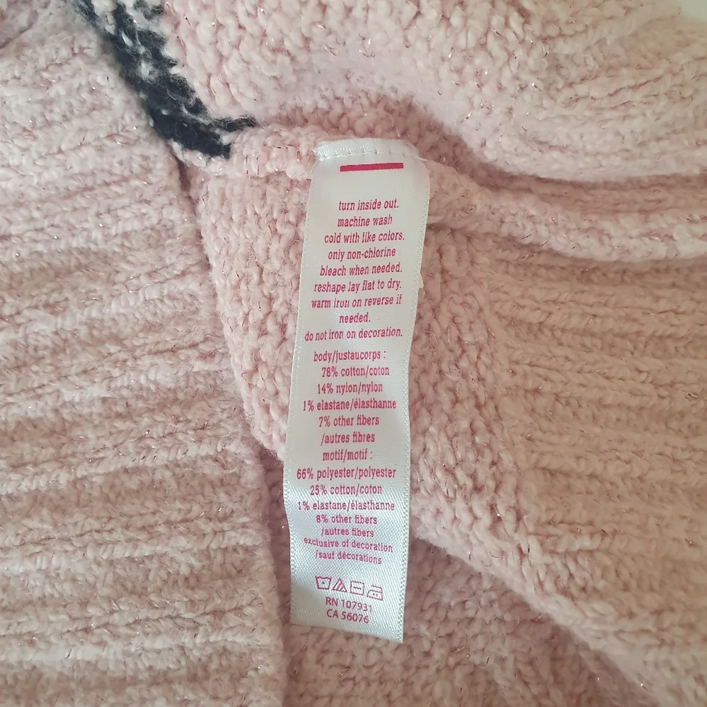 Justice Girl's Besties Dog & Cat Knit Pink Pullover Sweater Sz 6.